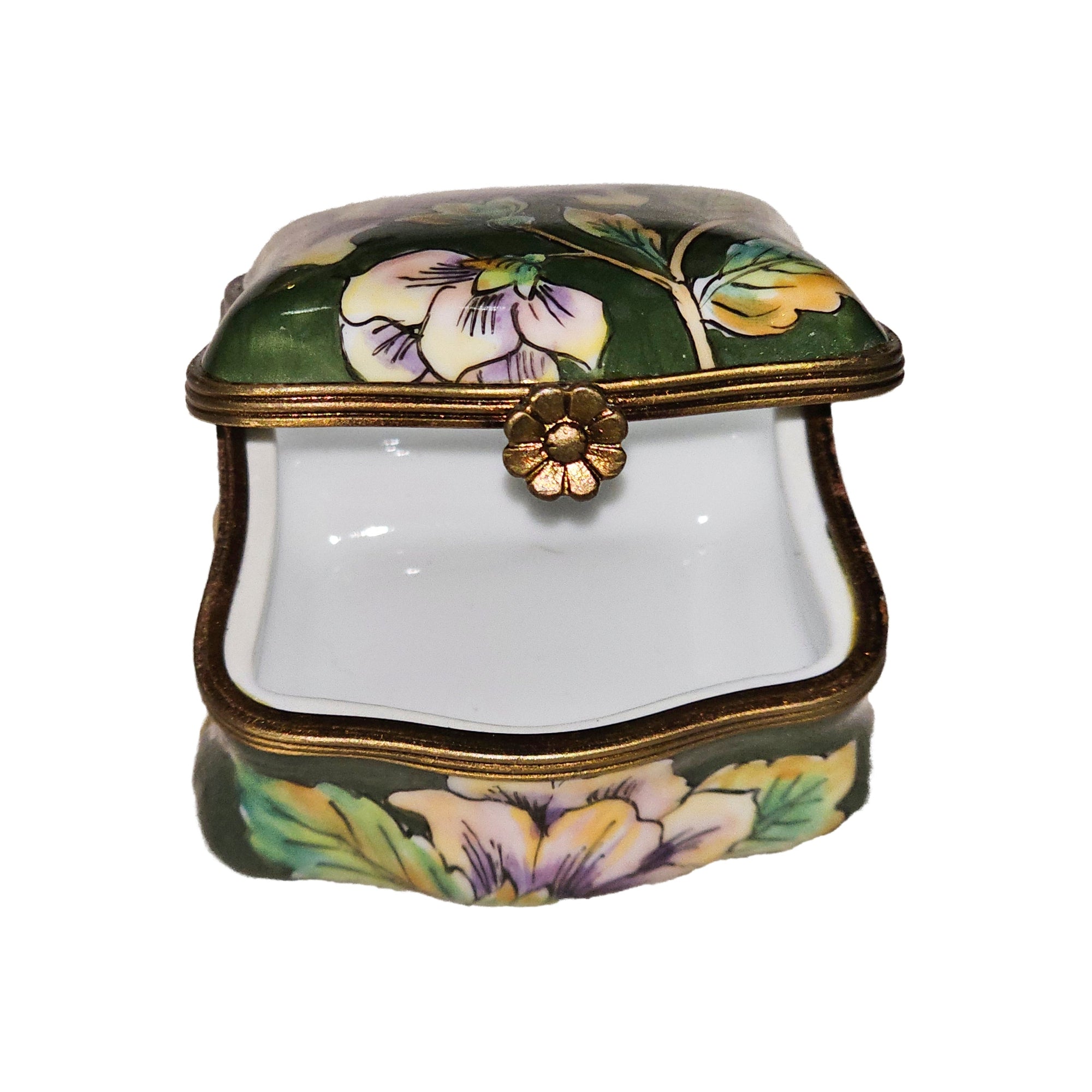 Scalloped Green Floral Elegance Porcelain Limoges traditional French Trinket Box
