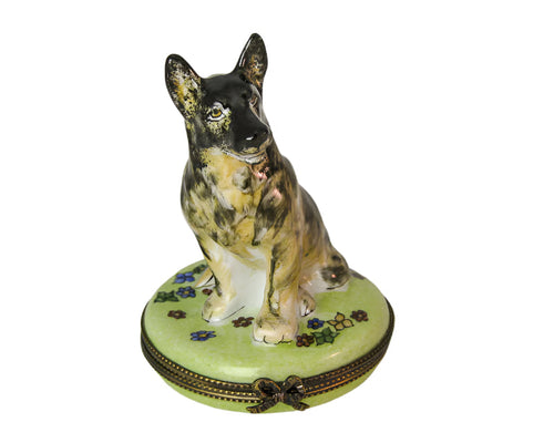 German Shepherd Limoges Box for Dog Lovers Porcelain Limoges dog French Trinket Box
