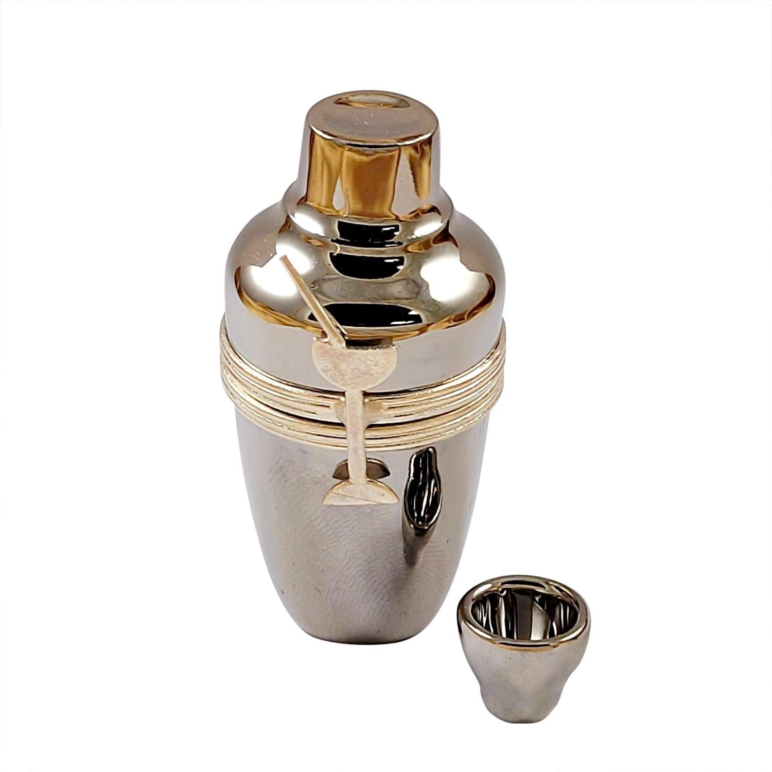 Silver Cocktail Shaker with Removable Shot Glass Porcelain Limoges wine French Trinket Box