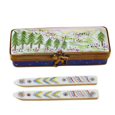 Ski with Skis Porcelain Limoges sports French Trinket Box