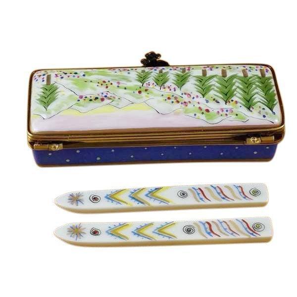 Ski with Skis Porcelain Limoges sports French Trinket Box