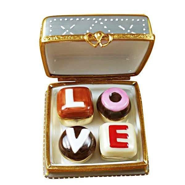Trinket Box w Love Truffles Porcelain Limoges Valentine love dessert hearts French Trinket Box