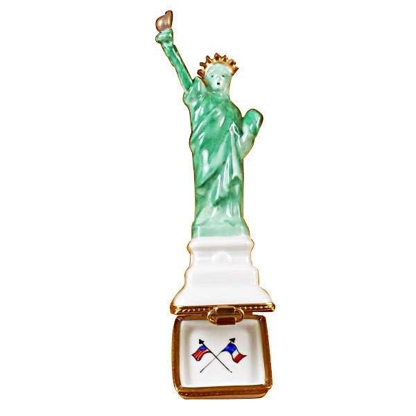 Statue of Liberty - White Base Porcelain Limoges monuments united states French Trinket Box