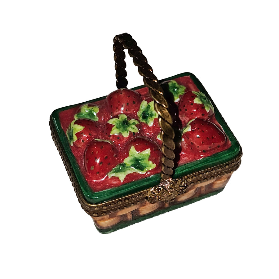 Strawberry Basket Delight Porcelain Limoges Fruit Basket French Trinket Box