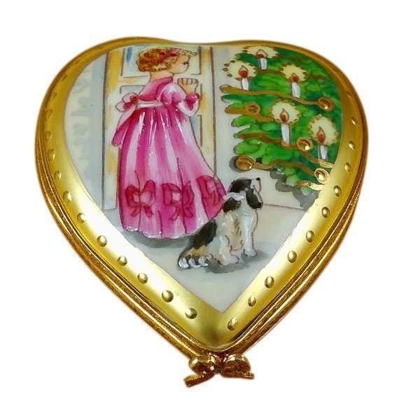 Studio Collection - Heart Little Girl Christmas Tree and Dog Porcelain Limoges xmas theme santa French Trinket Box