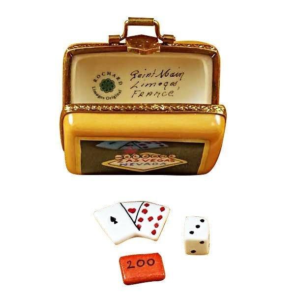 Suitcase Welcome to Las Vegas Porcelain Limoges games French Trinket Box