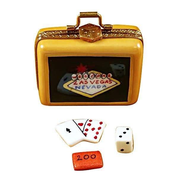Suitcase Welcome to Las Vegas Porcelain Limoges games French Trinket Box
