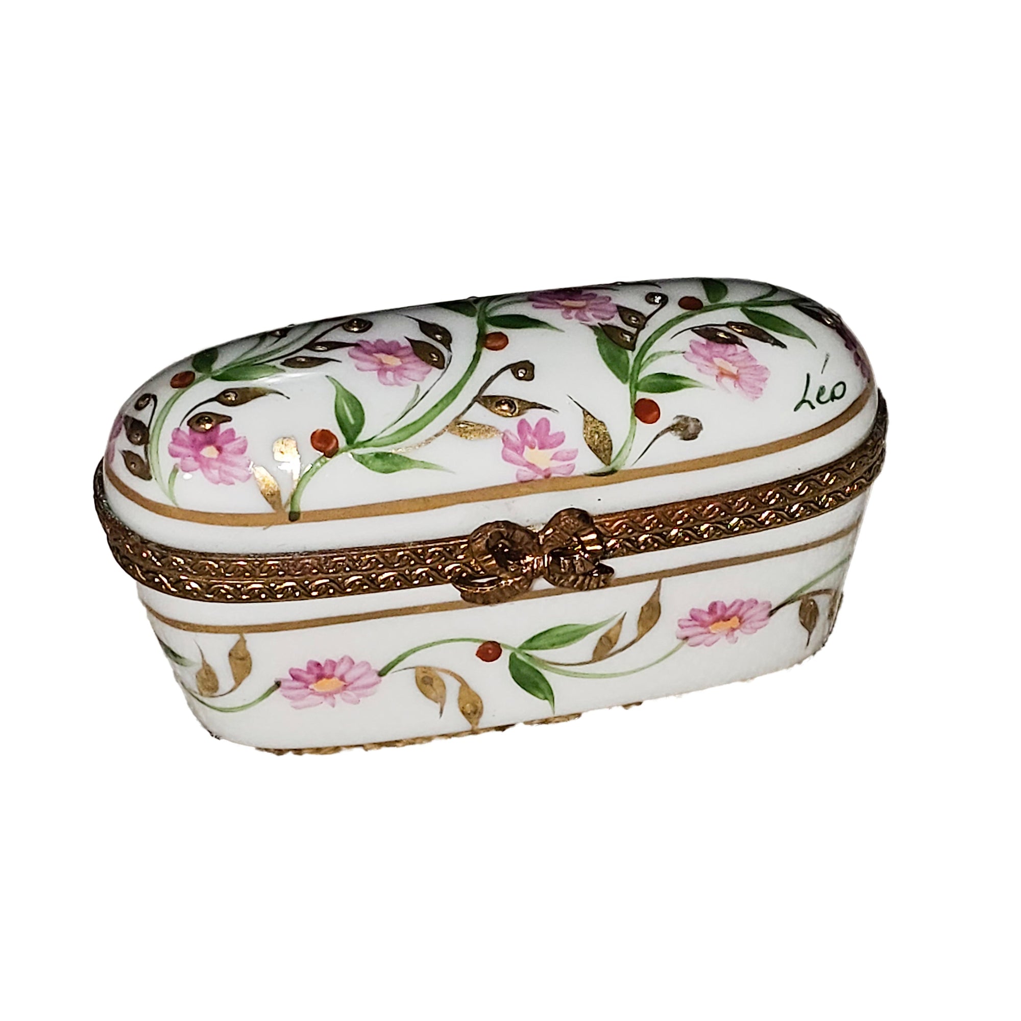 Tall Pink Floral Limoges Box Porcelain Limoges traditional French Trinket Box