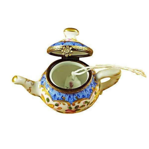 Teapot Blue Scales with Tea Porcelain Limoges China French Trinket Box