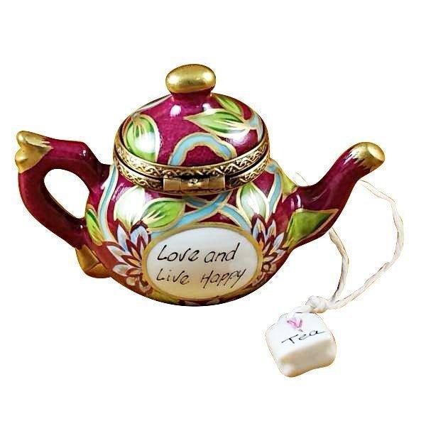 Teapot - Love & Live Happy Porcelain Limoges China Special French Trinket Box