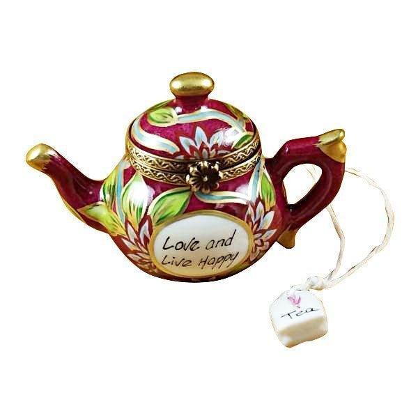 Teapot - Love & Live Happy Porcelain Limoges China Special French Trinket Box