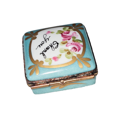 Thank You Blue Limoges Box Porcelain Limoges traditional French Trinket Box