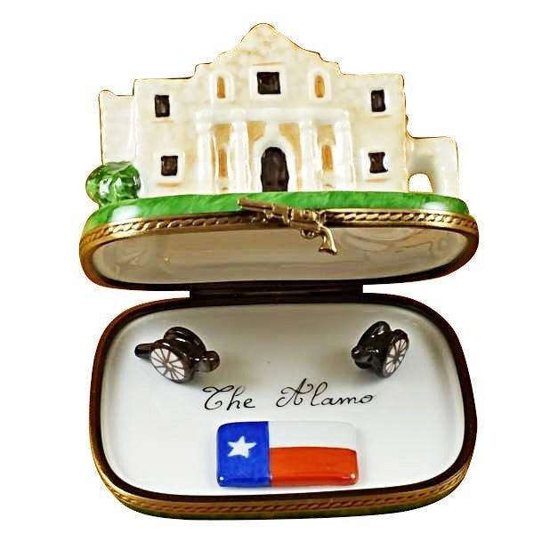 The Alamo with Cannons and Texas Flag Porcelain Limoges united states monuments French Trinket Box