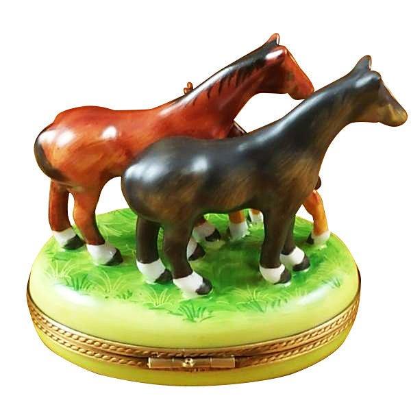 Three Horses Porcelain Limoges farm horse French Trinket Box