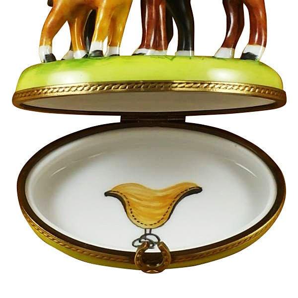 Three Horses Porcelain Limoges farm horse French Trinket Box