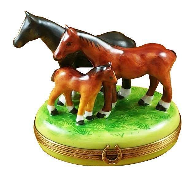 Three Horses Porcelain Limoges farm horse French Trinket Box