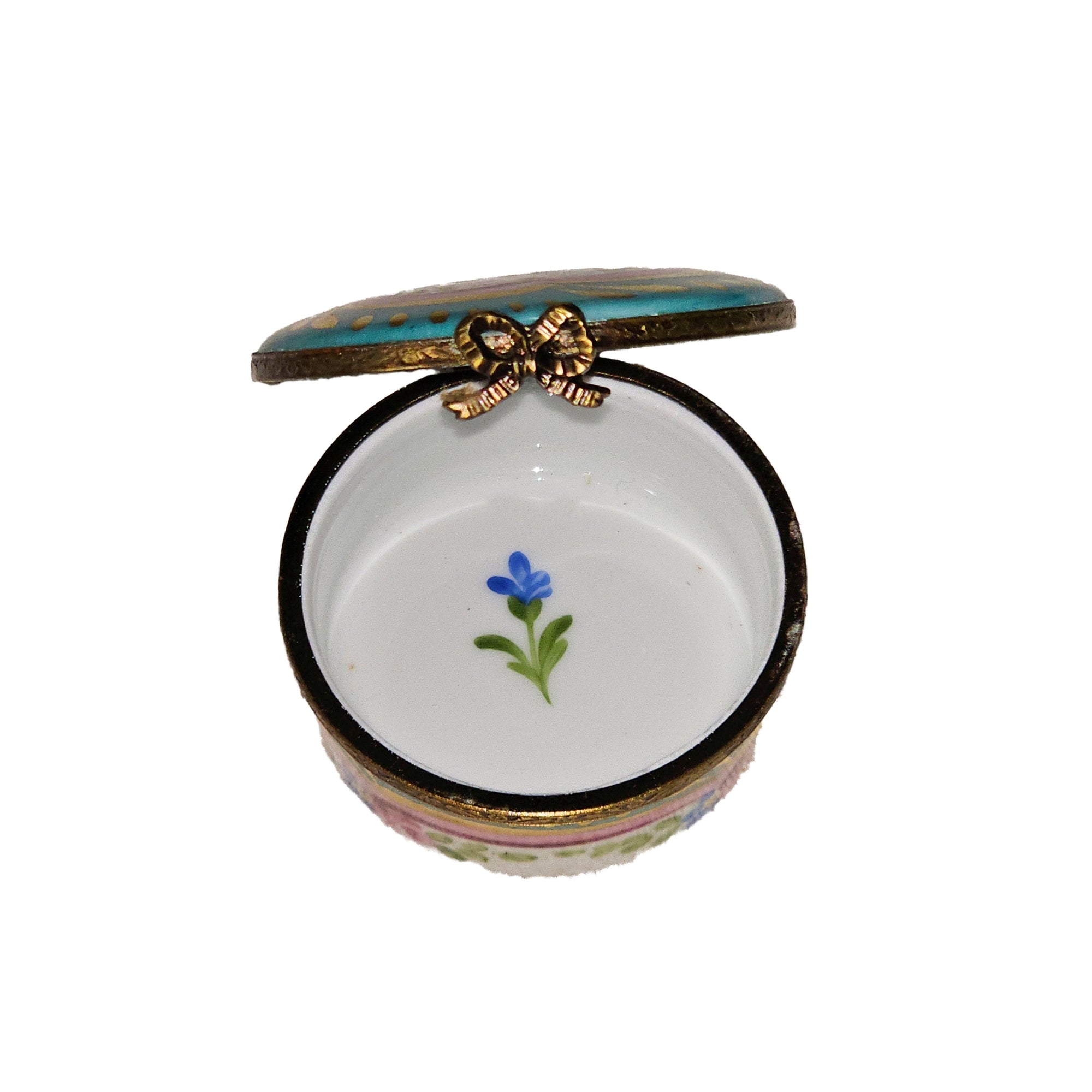 Turquoise and Pink Floral Box Porcelain Limoges traditional French Trinket Box