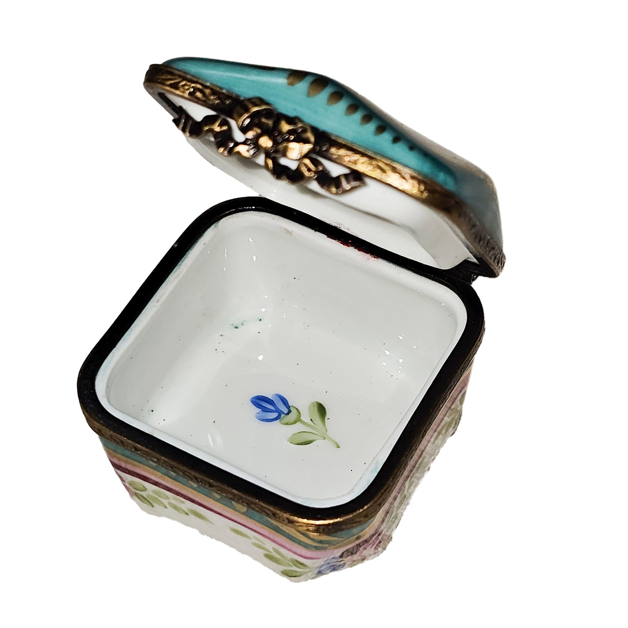 Turquoise Floral Limoges Box Porcelain Limoges Traditional French Trinket Box