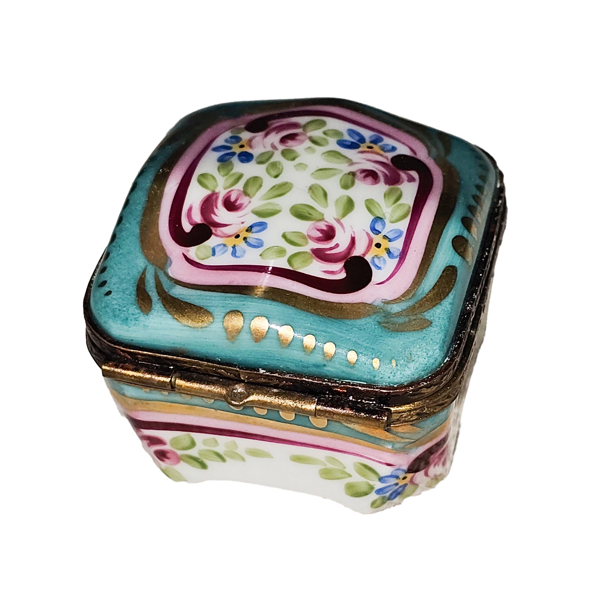 Turquoise Floral Limoges Box Porcelain Limoges Traditional French Trinket Box