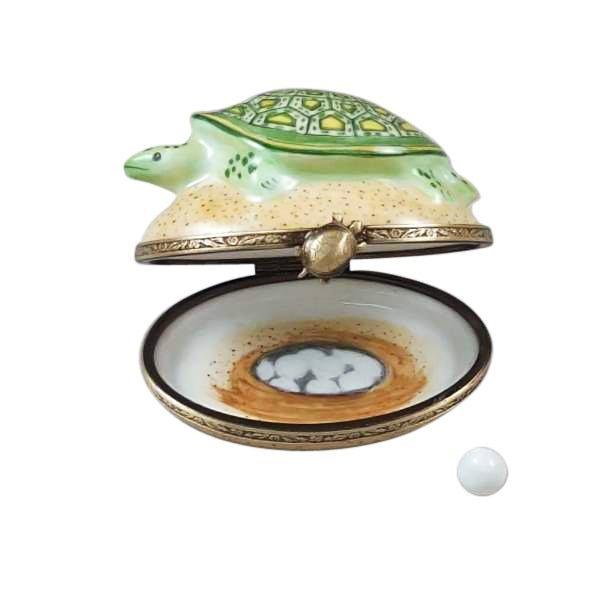 Turtle on Sand with Removable Egg Porcelain Limoges turtle frogs French Trinket Box