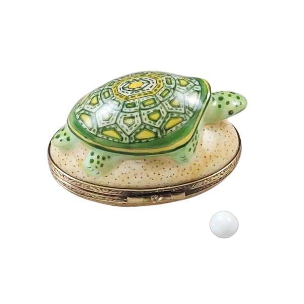 Turtle on Sand with Removable Egg Porcelain Limoges turtle frogs French Trinket Box