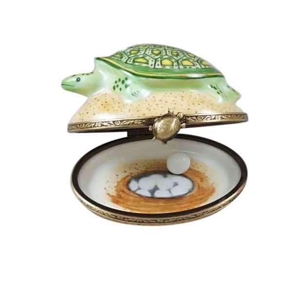 Turtle on Sand with Removable Egg Porcelain Limoges turtle frogs French Trinket Box