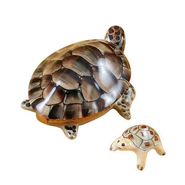 Turtle with Baby Figurine Porcelain Limoges ocean fish turtle frog French Trinket Box