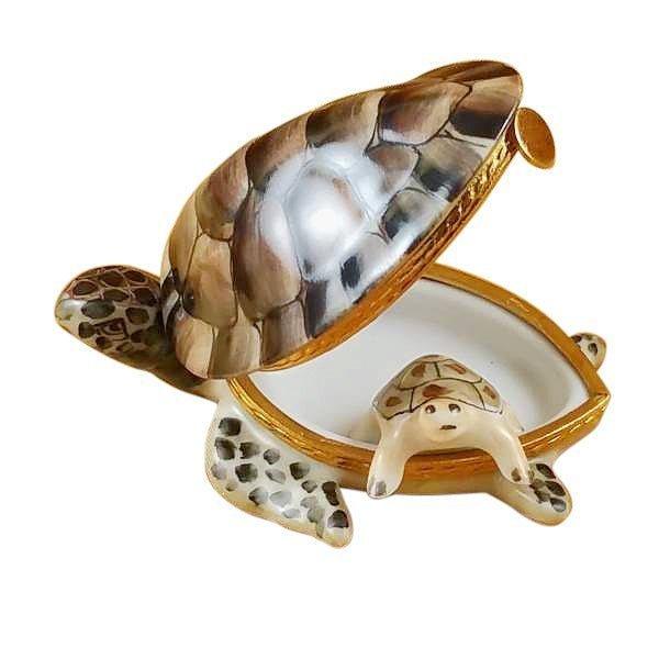 Turtle with Baby Figurine Porcelain Limoges ocean fish turtle frog French Trinket Box