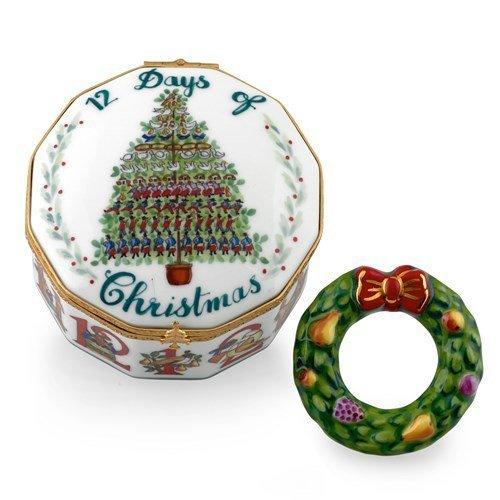 Twelve Days of Christmas with Removable Wreath Porcelain Limoges xmas theme French Trinket Box