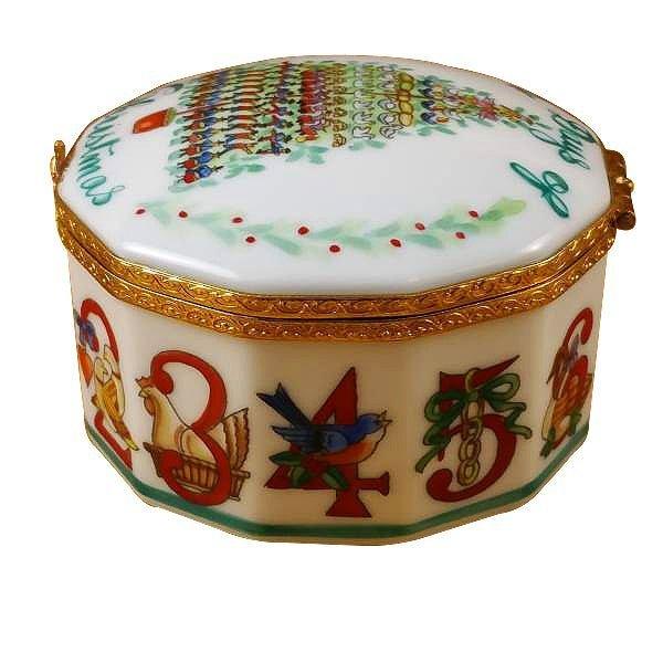 Twelve Days of Christmas with Removable Wreath Porcelain Limoges xmas theme French Trinket Box