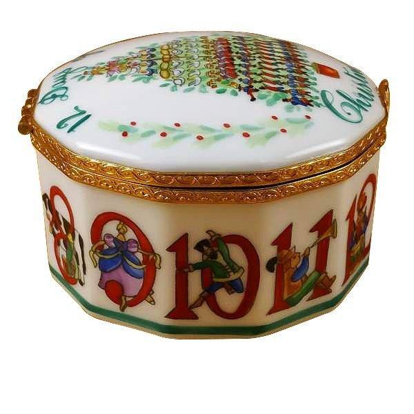 Twelve Days of Christmas with Removable Wreath Porcelain Limoges xmas theme French Trinket Box