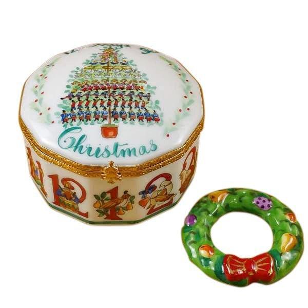 Twelve Days of Christmas with Removable Wreath Porcelain Limoges xmas theme French Trinket Box