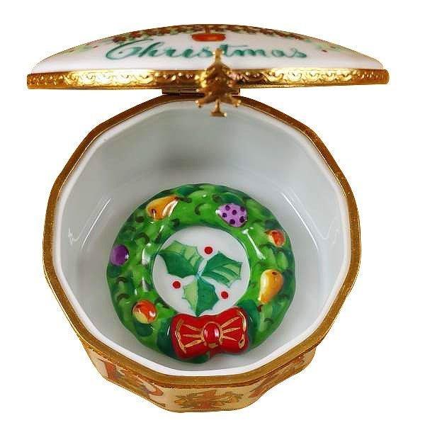 Twelve Days of Christmas with Removable Wreath Porcelain Limoges xmas theme French Trinket Box