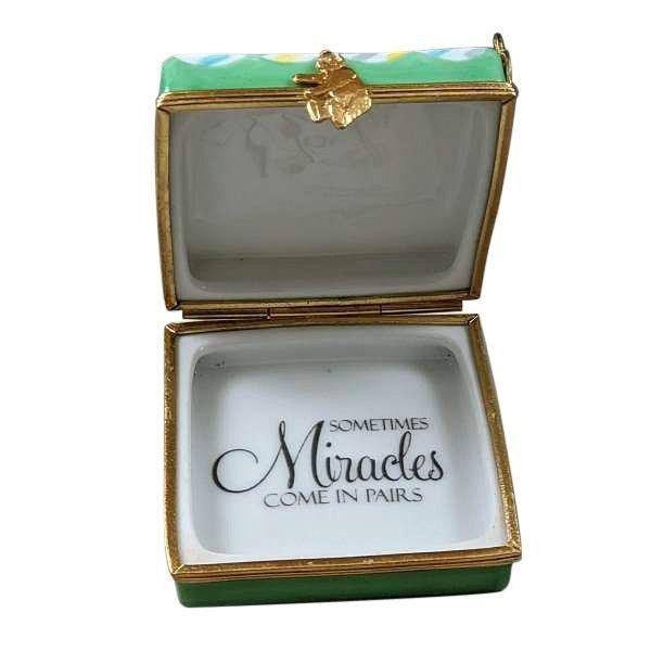 Twin Girls On Bed Porcelain Limoges baby figurines maternity French Trinket Box