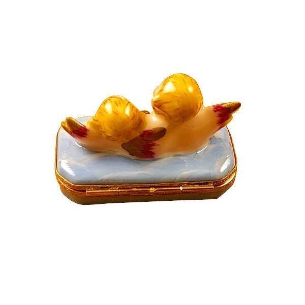 Two Angels on Blue Base with Removable Arrow Porcelain Limoges Angel French Trinket Box