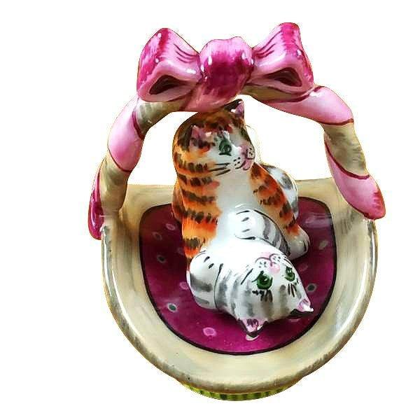 Two Cats in Basket Porcelain Limoges Cat French Trinket Box