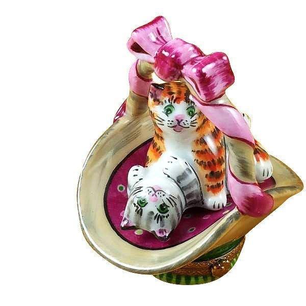 Two Cats in Basket Porcelain Limoges Cat French Trinket Box