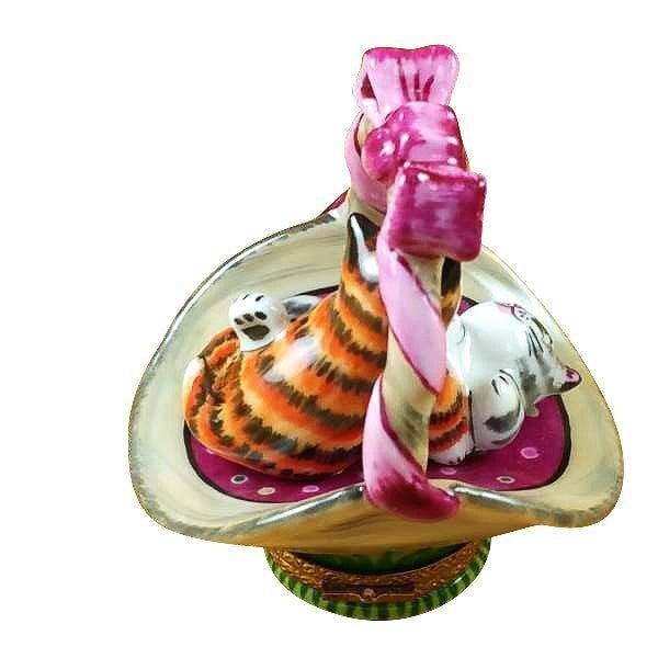 Two Cats in Basket Porcelain Limoges Cat French Trinket Box