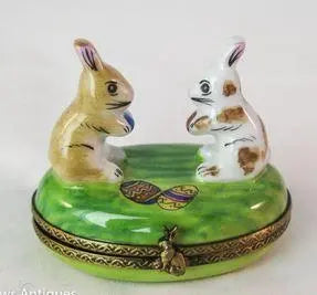 Two Easter Rabbits Porcelain Limoges Trinket Box - Limoges Box Boutique