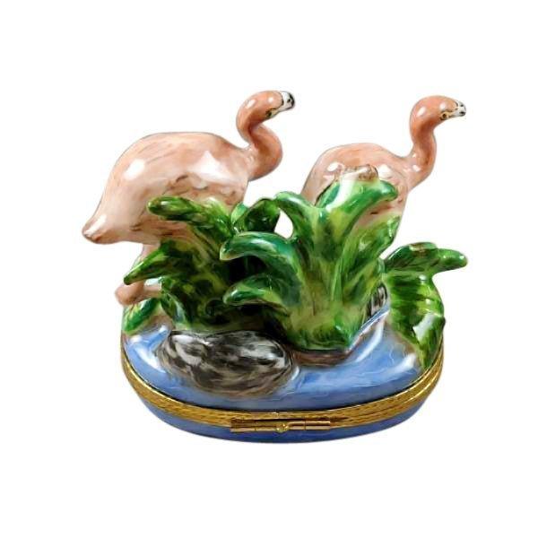 Two Flamingos Porcelain Limoges wild birds French Trinket Box