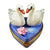 Two Swans on Heart Porcelain Limoges birds heart valentine love French Trinket Box