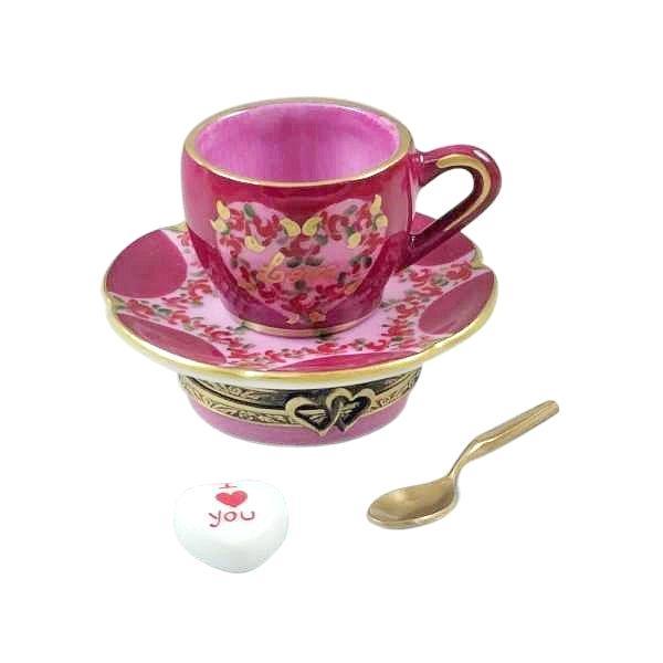 Valentine's LOVE Tea Cup with Spoon and Heart Sugar Cube Porcelain Limoges valentine love food French Trinket Box