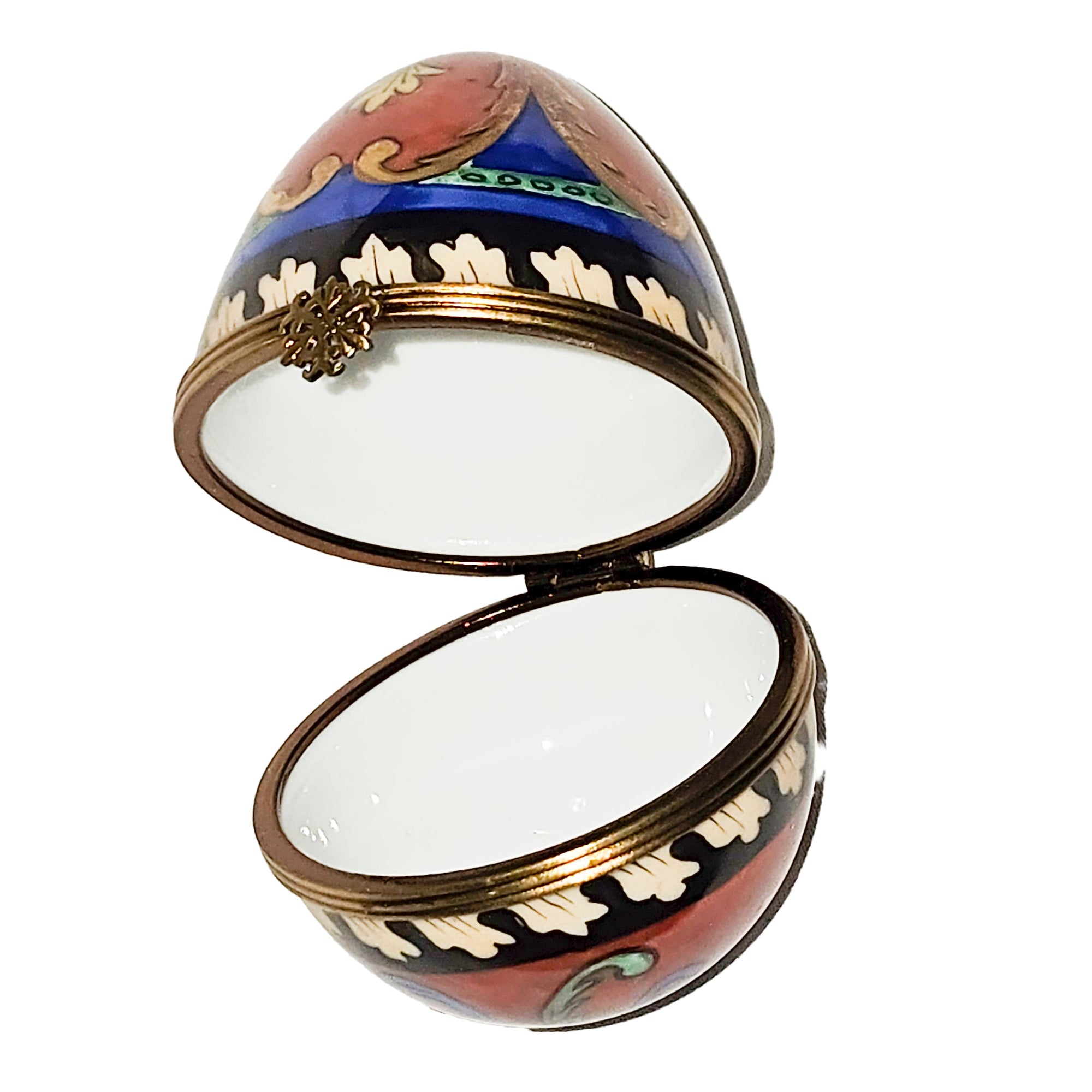 Vibrant Orange and Blue Egg Porcelain Limoges egg French Trinket Box