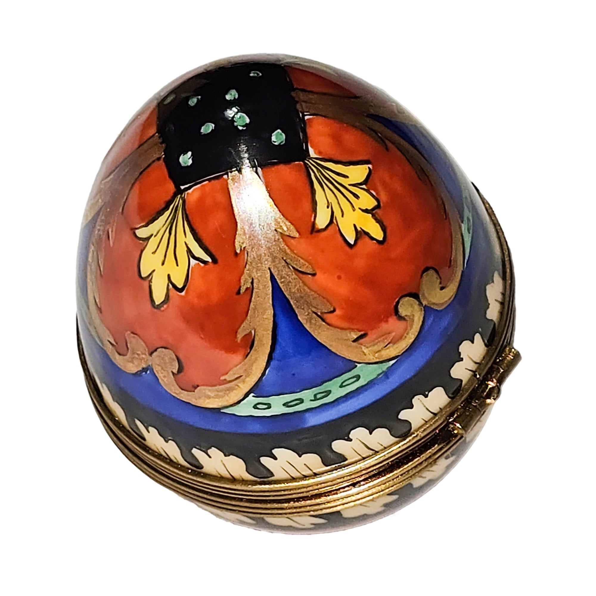 Vibrant Orange and Blue Egg Porcelain Limoges egg French Trinket Box