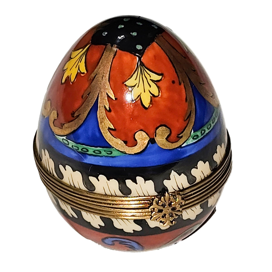 Vibrant Orange and Blue Egg Porcelain Limoges egg French Trinket Box