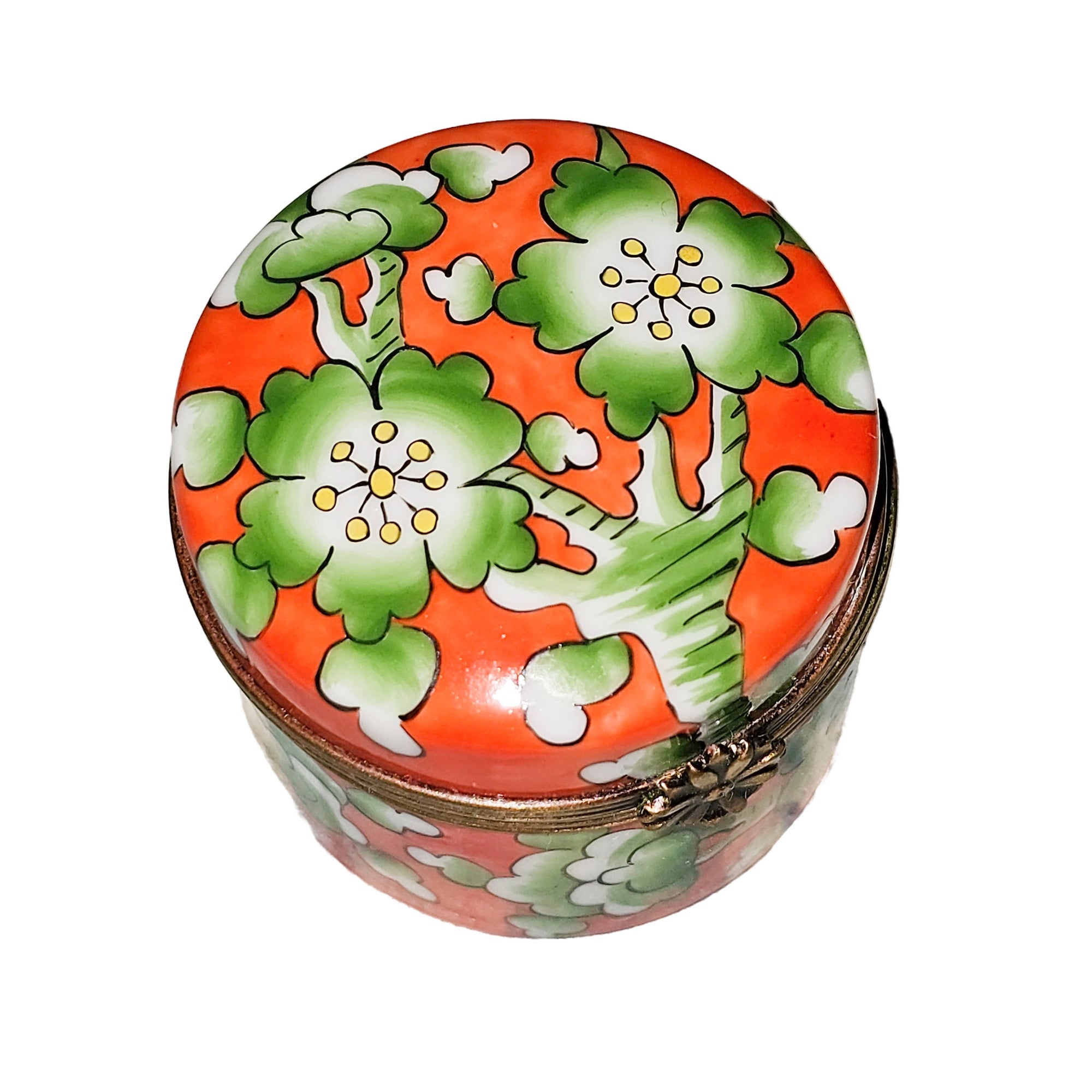 Vibrant Orange Floral Limoges Box Porcelain Limoges traditional French Trinket Box