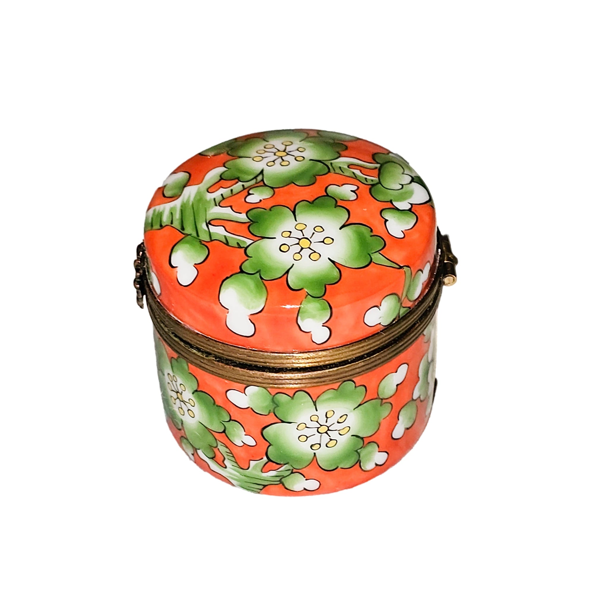 Vibrant Orange Floral Limoges Box Porcelain Limoges traditional French Trinket Box