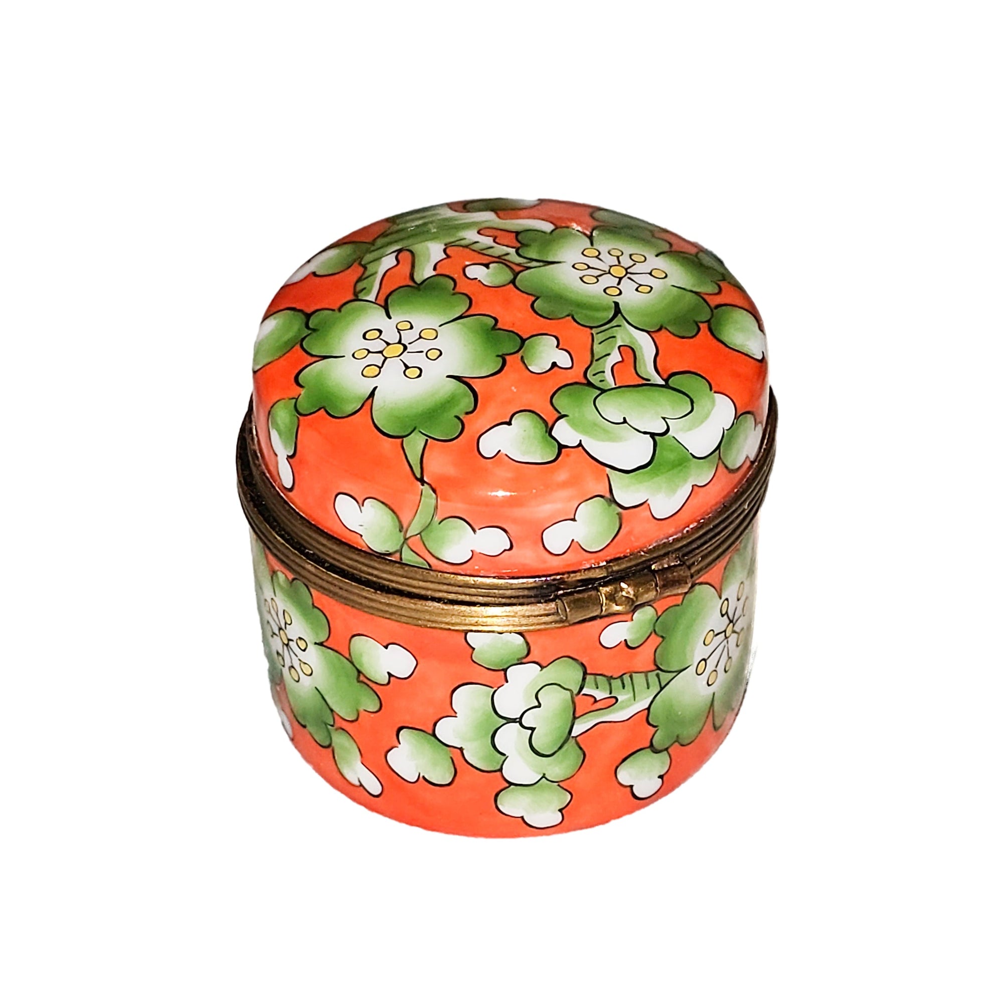Vibrant Orange Floral Limoges Box Porcelain Limoges traditional French Trinket Box