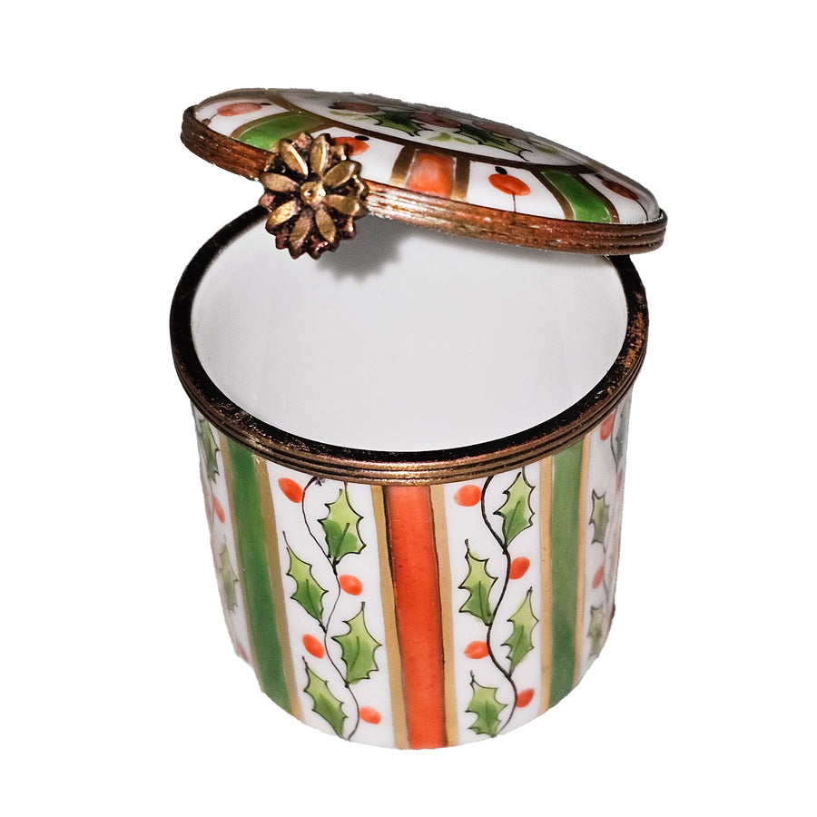 Vibrant Orange Green Striped Box Porcelain Limoges traditional French Trinket Box