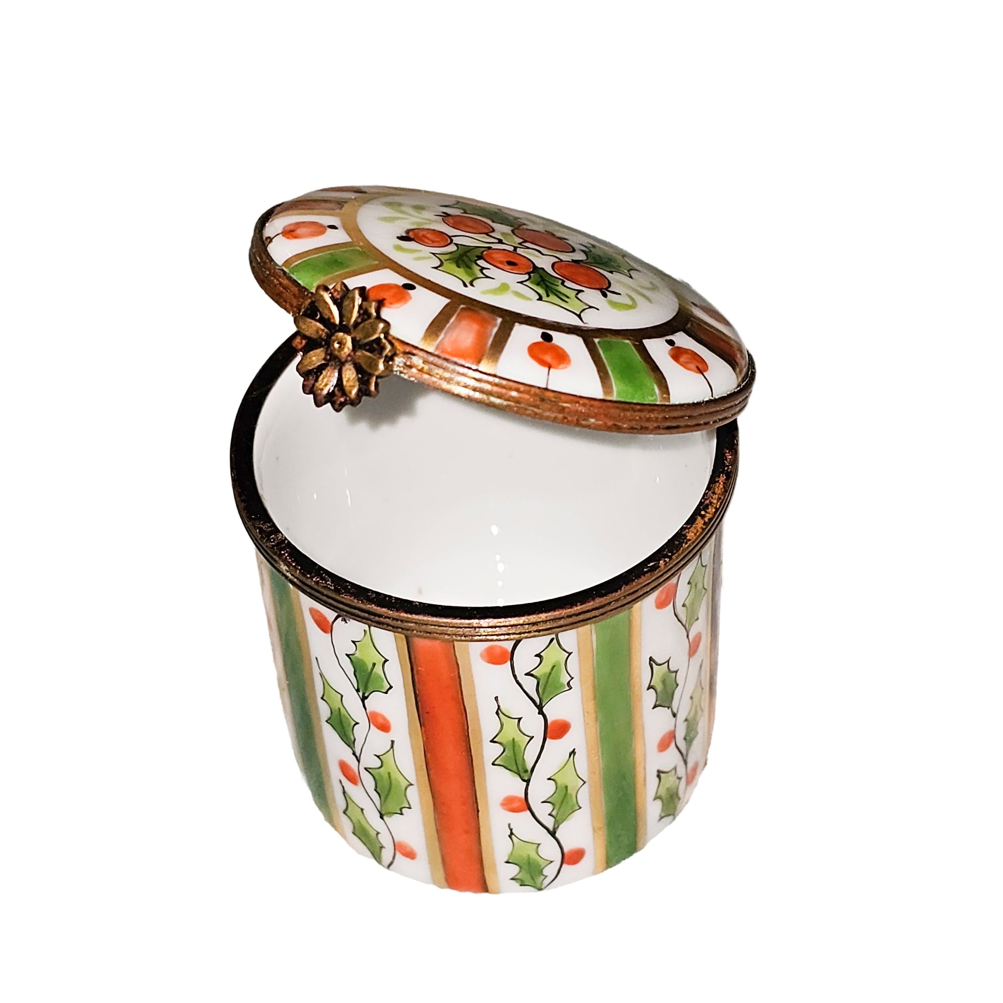 Vibrant Orange Green Striped Box Porcelain Limoges traditional French Trinket Box
